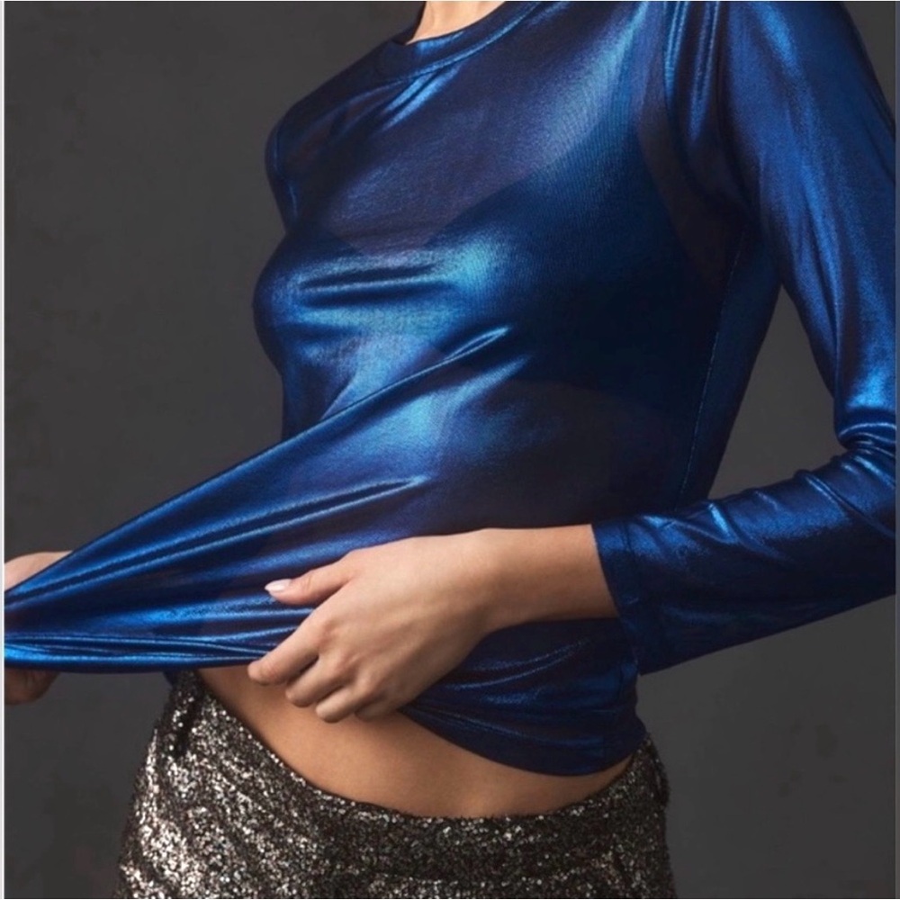Anthropologie Porridge Metallic Blue long sleeve Top
